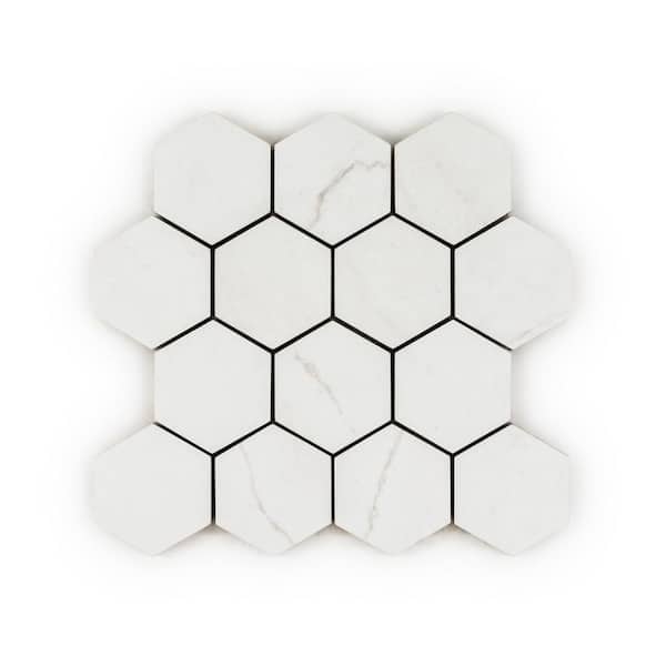 Jeffrey Court 3 in. Hexagon Ivory Light 9.75 in. x 9.625 in. Textured Matte Porcelain Wall and Floor Mosaic Tile 0.651 sq. ft./Each