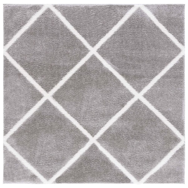 Tahoe Shag 7 ft. x 7 ft. Gray/White Diamond Abstract Square Area Rug