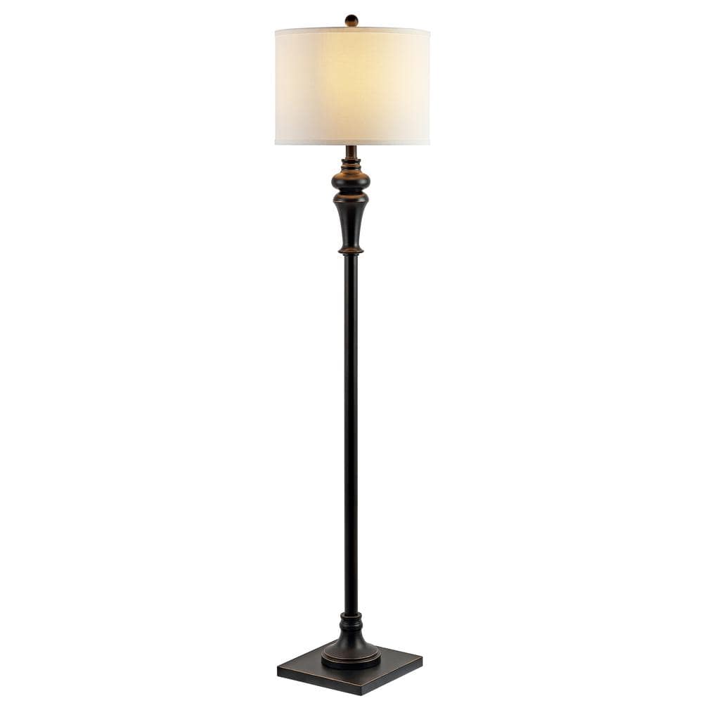 Norla 61" Antique Black Metal Floor Lamp with Linen Shade