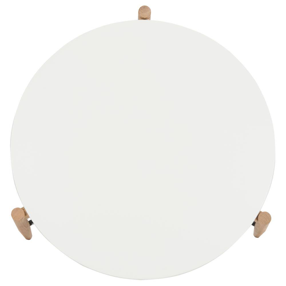 Thyme Round White and Oak Wood Cocktail Table with Metal Accents