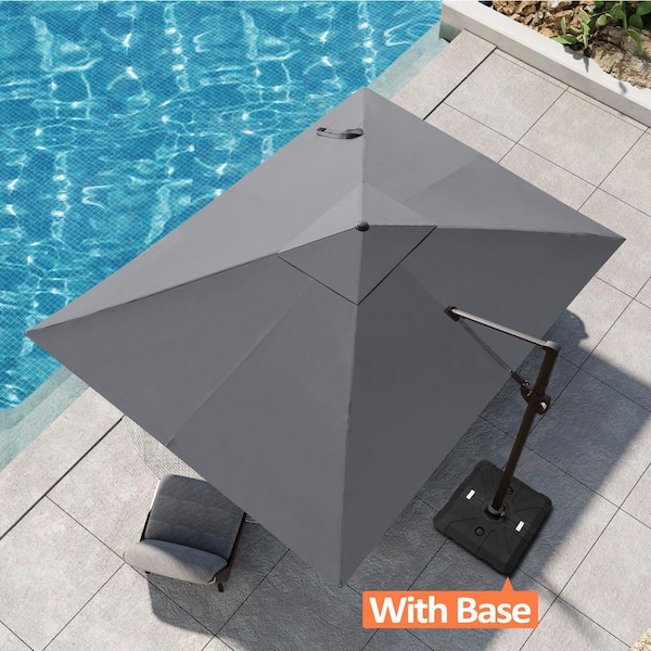 Pellebant 9 ft. x 12 ft. Aluminum Cantilever Patio Umbrella Swivel Offset 360° Rotation Umbrella in Dark Gray with Stand