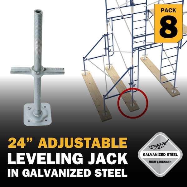 MetalTech Scaffolding Leveling Jack Base – Steel Plate With Adjustable Screw (4 Or 8 Pack)