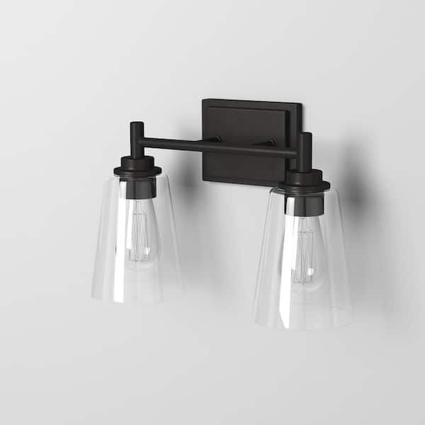 Designers Fountain - Westin 15 in. 2-Light Matte Black Industrial Vanity Light with Clear Glass Shades