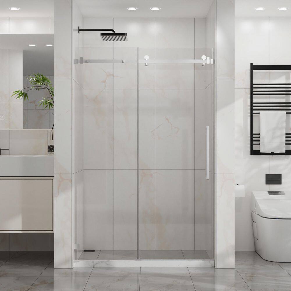 48 in. W x 72 in. H Sliding Frameless Shower Door in Chrome with Clear Glass with Stainless Steel Hardware price history on PriceWatchPro
