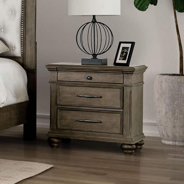 Lander Aged Oak 3-Drawer 28 in. W Nightstand with Bun Feet