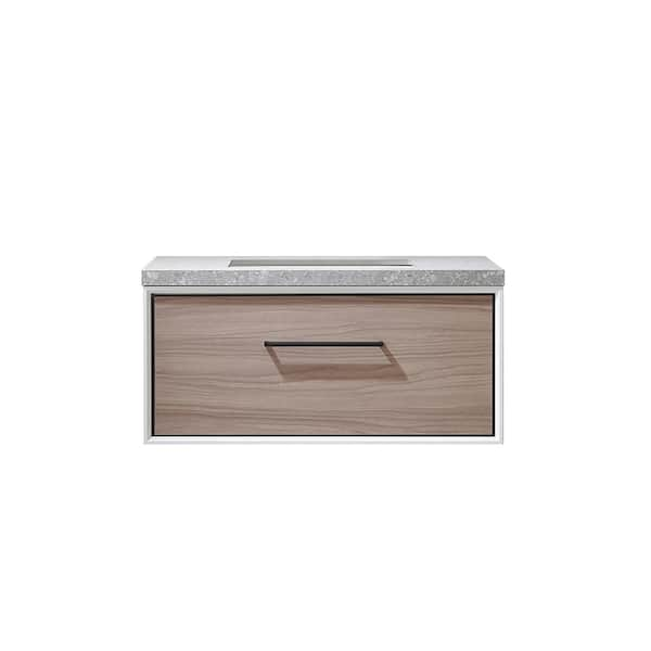 ROSWELL Capa 36 in. W x 22 in. D x 17.3 in. H Single Sink Bath Vanity in Light Walnut with Grey Sintered Stone Top