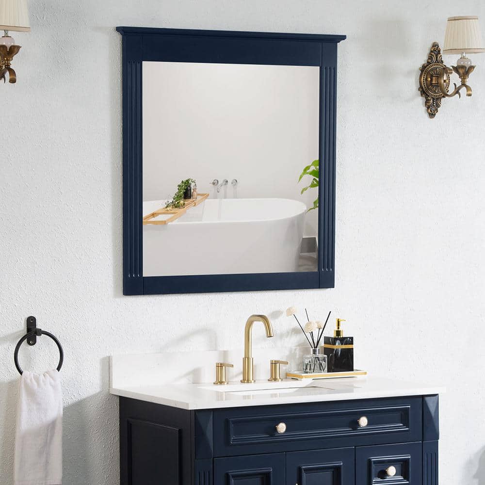 WELLFOR 32 in. W x 33 in. H Rectangular Wood Framed Wall Bathroom ...