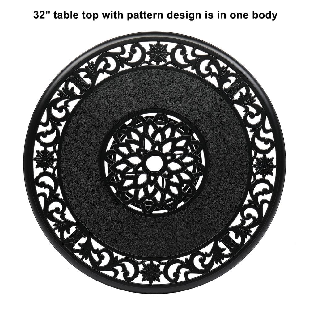 Black Cast Aluminum Round Outdoor Dining Table, 32"