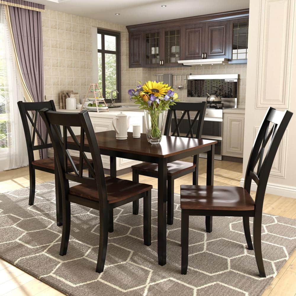 5-Piece Rectangle Wood Top Black and Cherry Dining Table Set SW-CTZT-BC ...