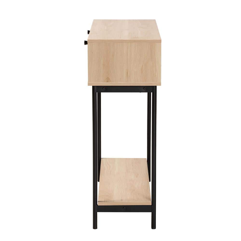Sherwin Light Brown and Black 2-Drawer Console Table with Rattan Accent