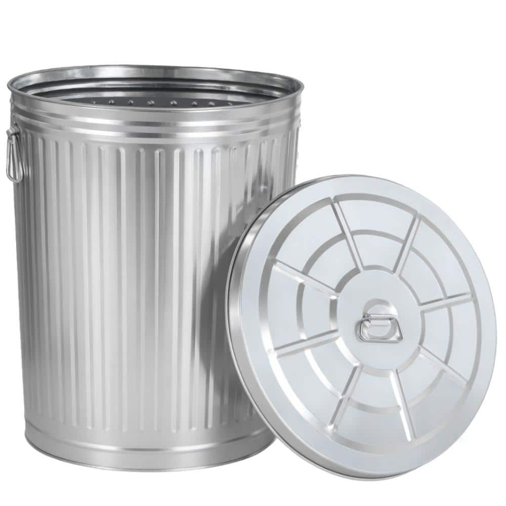 Gardenised Round Galvanized Steel, 20 Gallon Trash Can with Lid ...