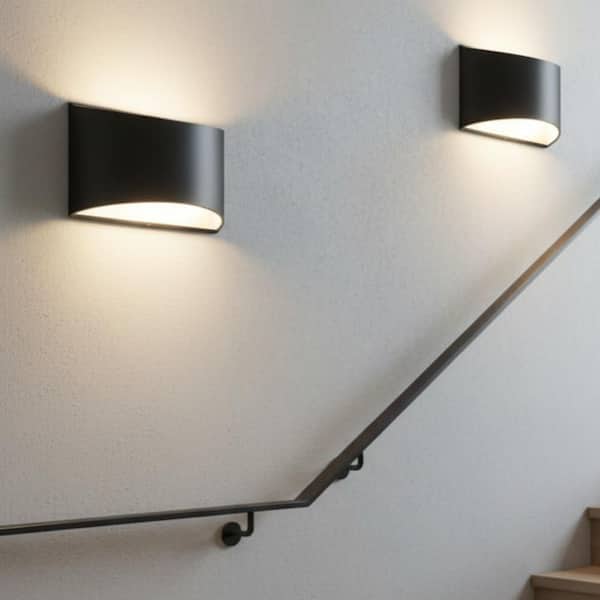 8 in. 1-Light Black Modern Lantern Wall Sconces, Up and Down Light for Bedroom, Hallway, Living Room, 2-Pack