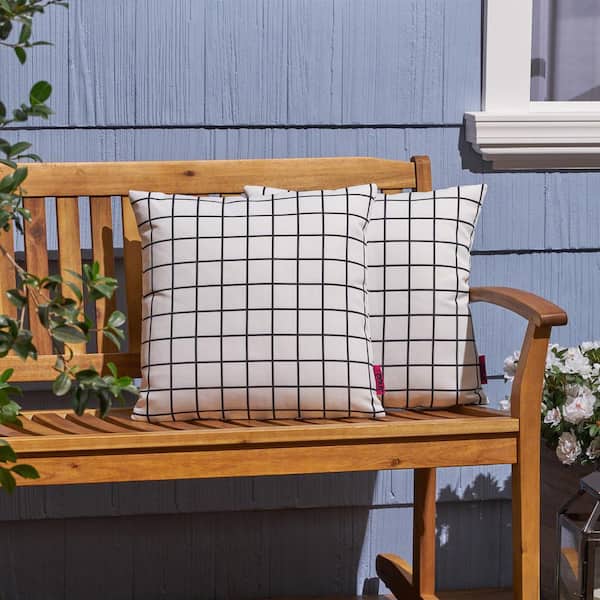 Noble House Chadna White and Black Square Outdoor Throw Pillow (2-Pack)