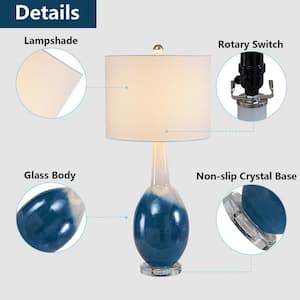 28 .5 in. Blue Indoor Table Lamp with White Linen Shade