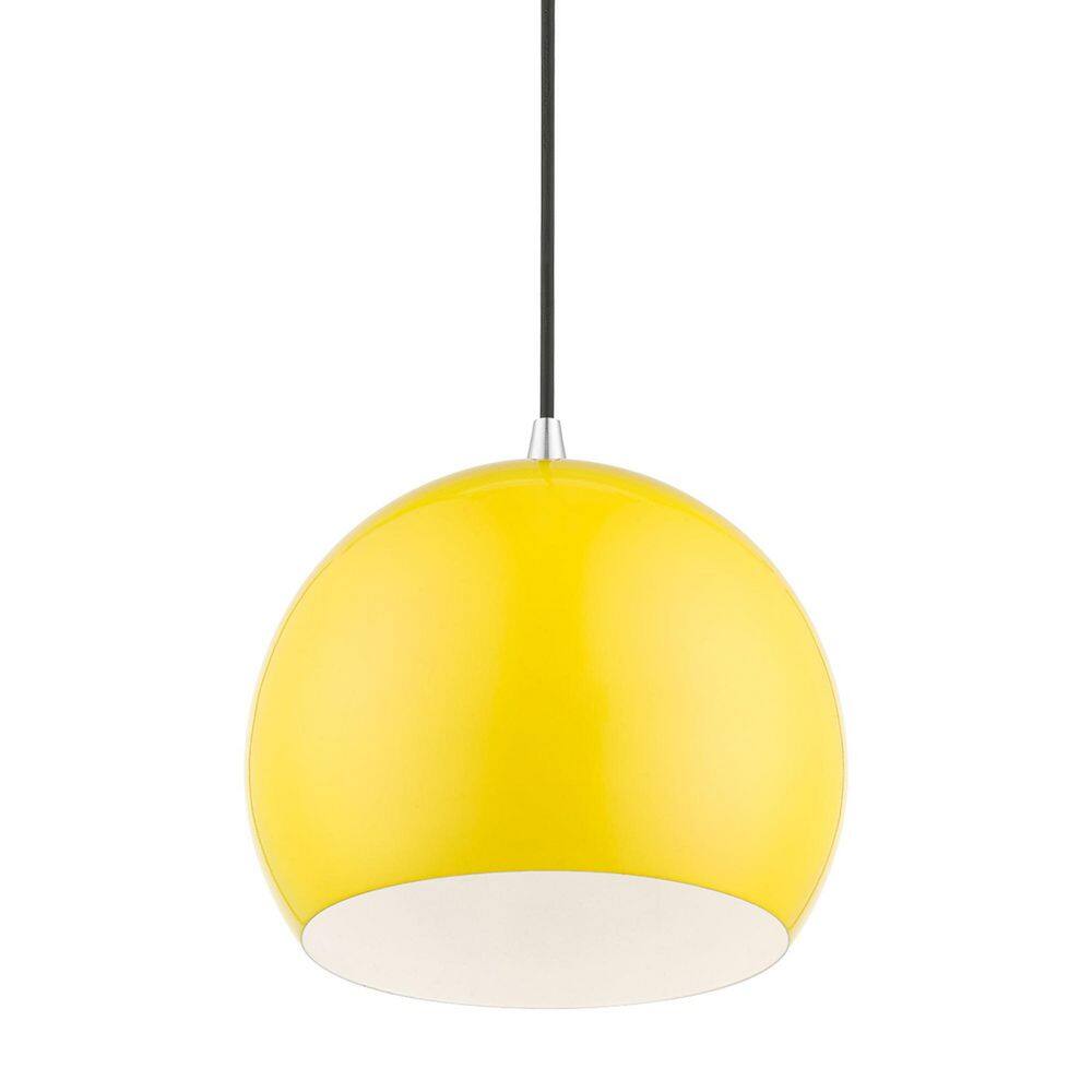 15" Shiny Yellow and Polished Chrome Aluminum Globe Pendant Light