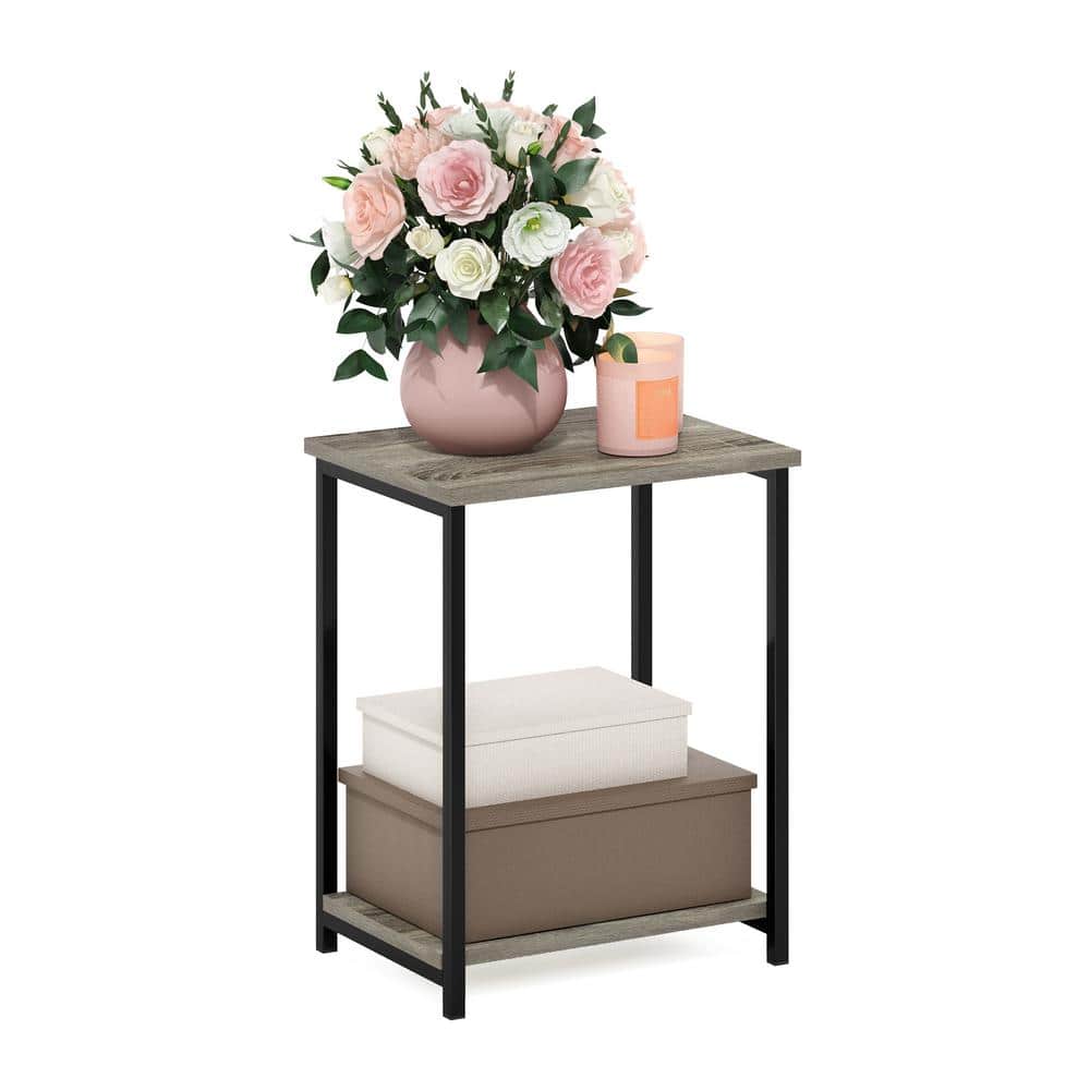 French Oak and Black Metal Frame End Table