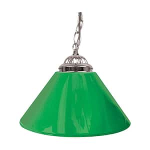 14 in. Single Shade Green and Silver Hanging Lamp