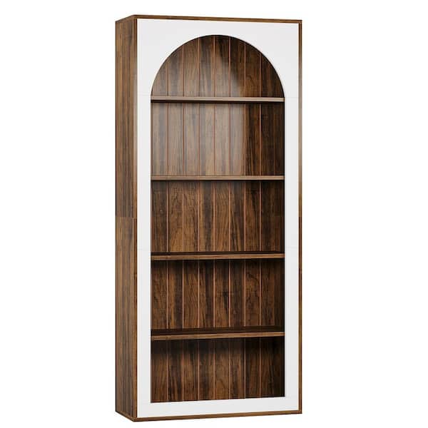 BYBLIGHT Eulas 70.9 in. Tall Brown Wood 5-Shelf Bookcase for Living Room