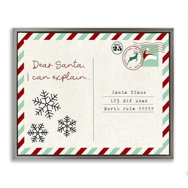 Stupell Industries Dear Santa Postcard by Lil' Rue 1-Piece Floater Frame Graphic Print Typography Poster Art Print 21 in. x 17 in.