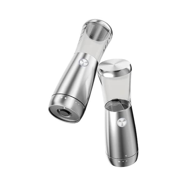 Stainless Steel Automatic Rechargeable Electric Salt and Pepper Grinder Set with Storage Base, Adjustable Coarseness