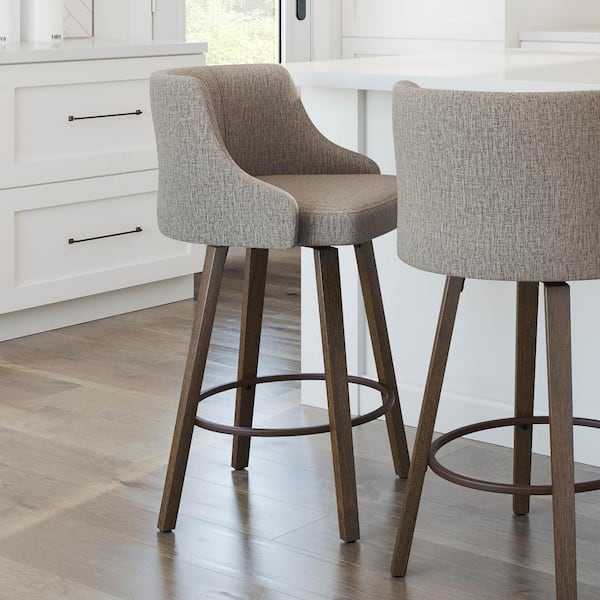 Amisco Ramon 26 in. Beige & Brown Woven Polyester/Brown Metal Swivel Counter Stool