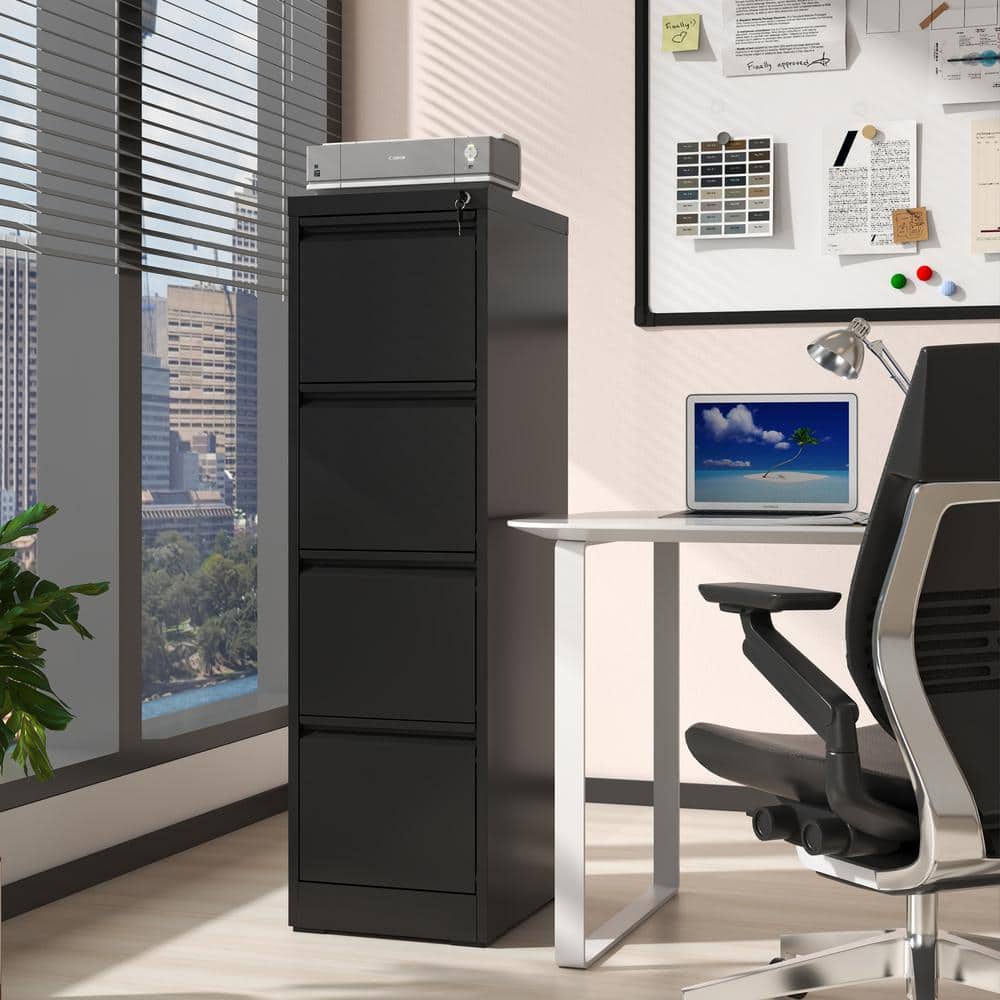 4-Drawer Black Metal 52.4 in. H x 14.96 in. W x 17.72 in. D Vertical File Cabinet Locked By Keys Steel Storage Cabinet