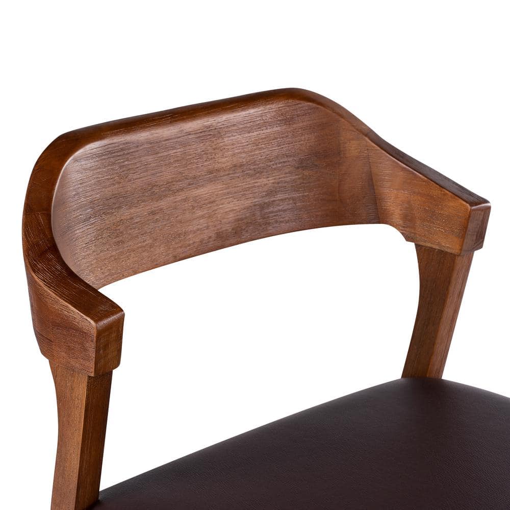 Chestnut Wire-Brushed Faux Leather Low Side Chair