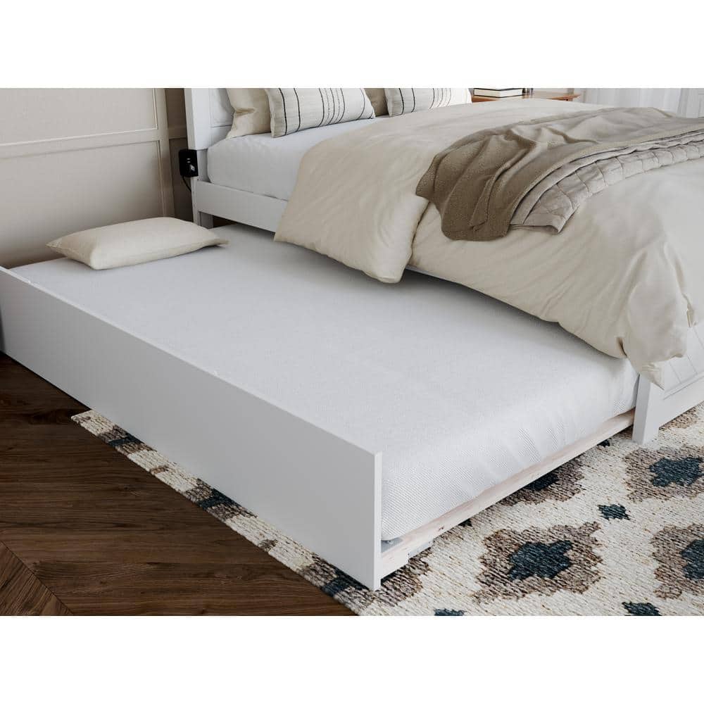 Walnut Full Platform Bed with Trundle and USB Charger