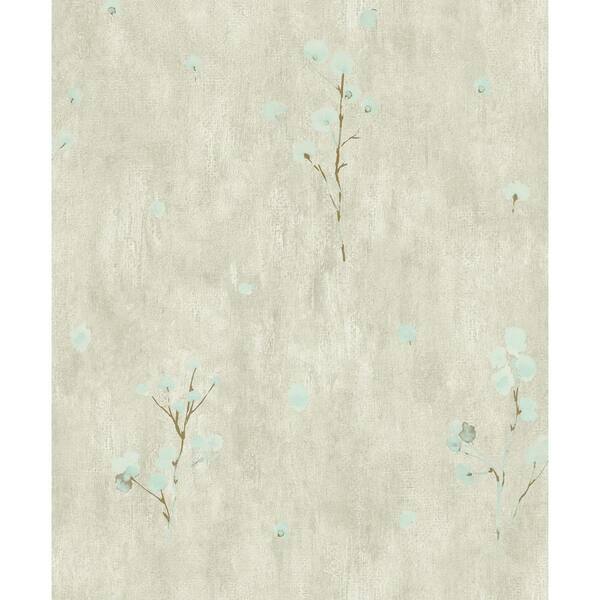 Dundee Deco Falkirk Ophia Distressed Flowers Light Green, Teal Vinyl Peelable Roll (Covers 57 sq. ft.)