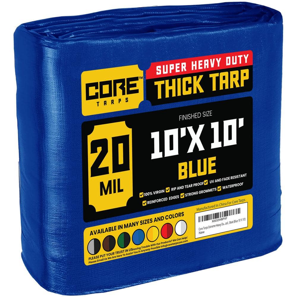 Core Tarps 10 Ft X 10 Ft Blue 20 Mil Heavy Duty Polyethylene Tarp Waterproof Uv Resistant 