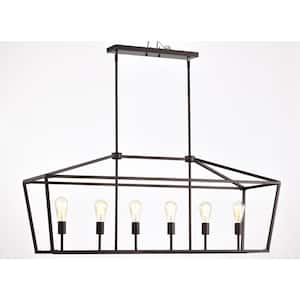 Indoor 6-Light Oil Rubbed Bronze Uplight Rectangular Island Pendant Light without Shade Adjustable Height