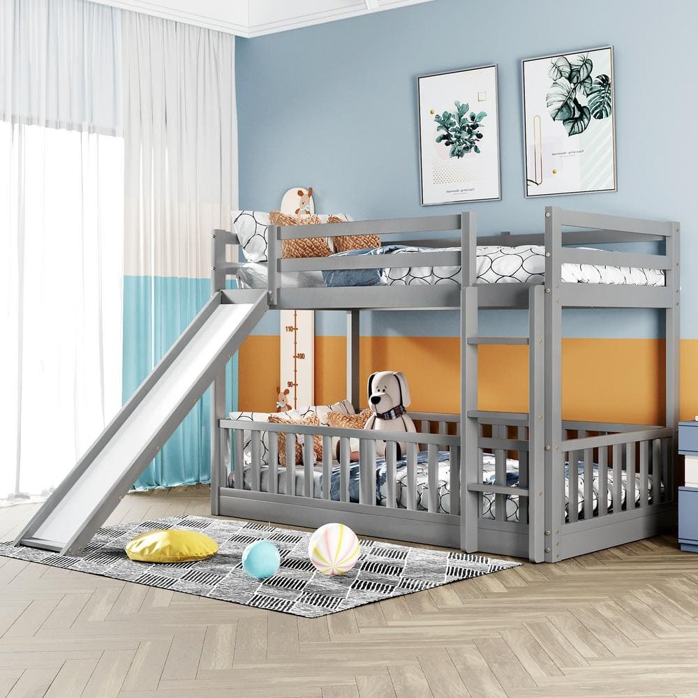 Gray Twin Over Twin Wood Bunk Bed with Slide and Ladder price history on PriceWatchPro