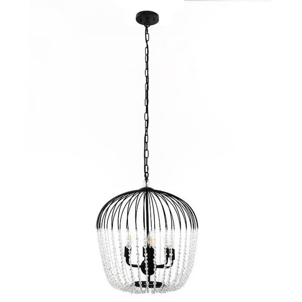 6-Light Black Crystal Pendant Light, Modern Statement Chandelier for Living Room or Dining Room with E12 Base