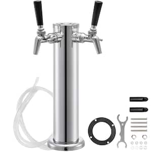 Beer Tower 3 in. Dia. Silver Column Stainless Steel Draft Double Adjustable Faucet Kegerator Tower for Home and Bar