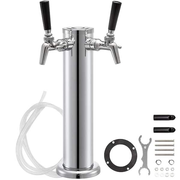 VEVOR Beer Tower 3 in. Dia. Silver Column Stainless Steel Draft Double Adjustable Faucet Kegerator Tower for Home and Bar