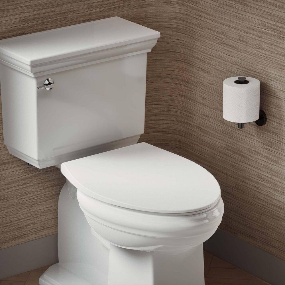 White Thermoset Plastic Quiet-Close Elongated Toilet Seat