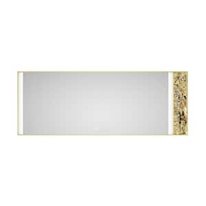 96 in. W x 36 in. H Rectangular Framed Anti-Fog Backlit Wall Bathroom Vanity Mirror Natural Stone Decoration in Gold