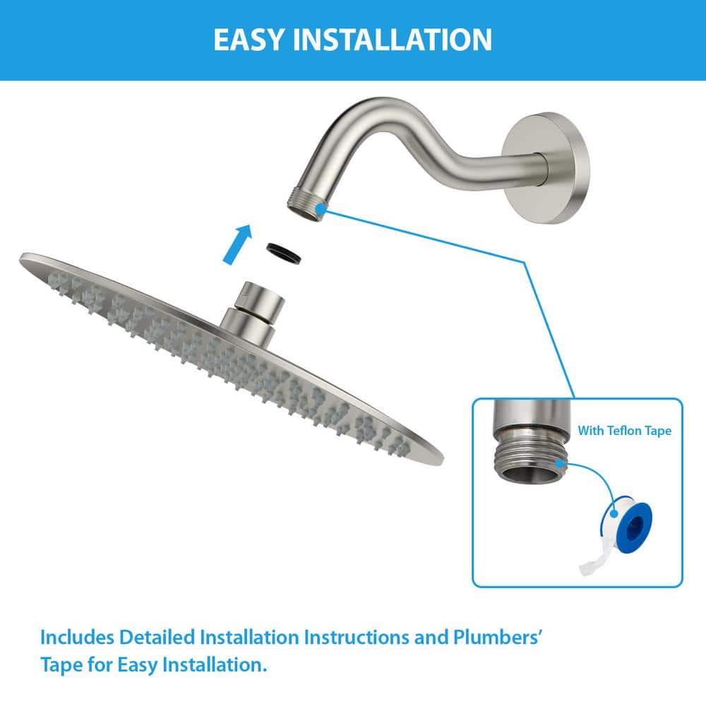 8-Inch Brushed Nickel Curved Wall-Mounted Shower Arm