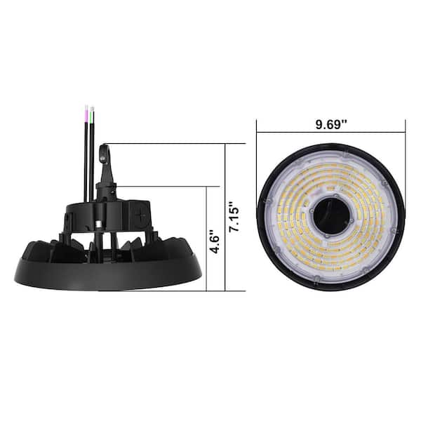 Lecoht 10 in. 100/120/150-Watt Selectable Commercial Lighting Black UFO High Bay Garage Light, 3000/4000/5000K
