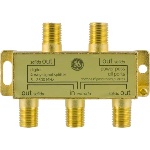 GE Gold Plated 4-Way Coaxial Cable Splitter in Gold