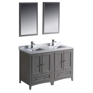 Oxford 48 in. Traditional Double Bath Vanity in Gray with Quartz Stone Vanity Top in White with White Basins and Mirrors