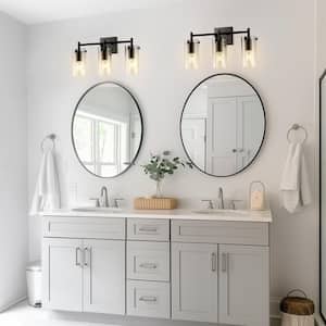 17 in. 3-Light Matte Black Vanity Light Fixture with Clear Glass Shades (Bulbs Not Included)