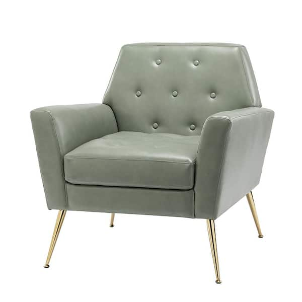 JAYDEN CREATION Ilioneus Modern Sage Polyurethane Button-tufted Geometric Shape Armchair with Gold Accent Legs