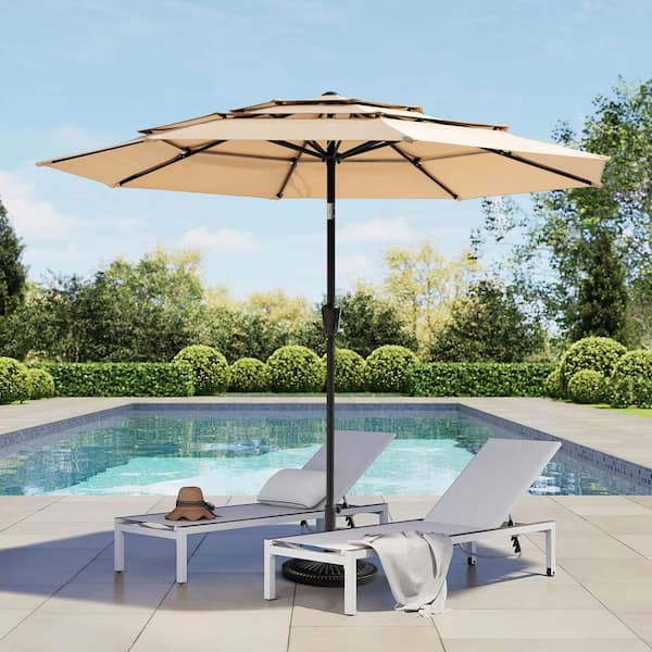 9 ft. Metal Market Patio Umbrella with 3-Tiered Sunshade and Push Button Tilt and Easy-Open Crank in Beige