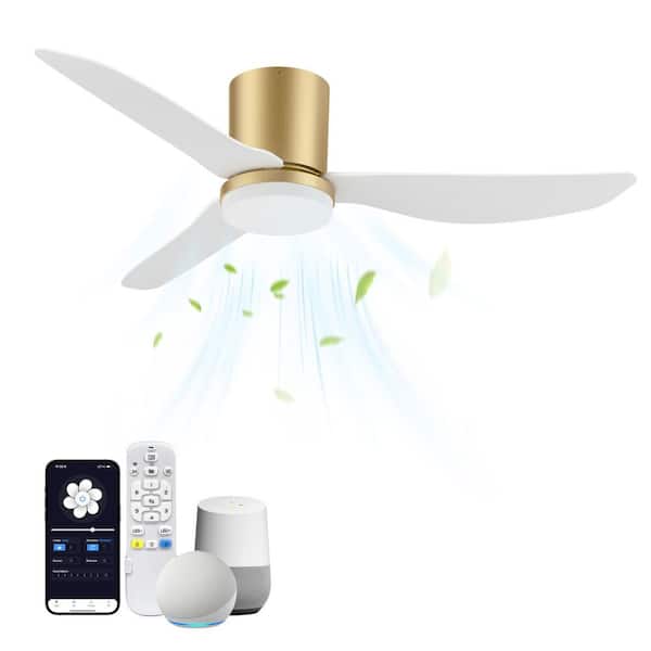 42 in. Smart Gold Flush Mount Outdoor Indoor Ceiling Fan w/ LED Light Remote/Voice/App/Wifi Quiet Dimmable 6-Speed Timer