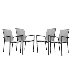 Black Aluminum Frame Teslin Backrest Solid Structure Outdoor Dining Chair in Silver Gray Seat Set of 4 Patio Furniture