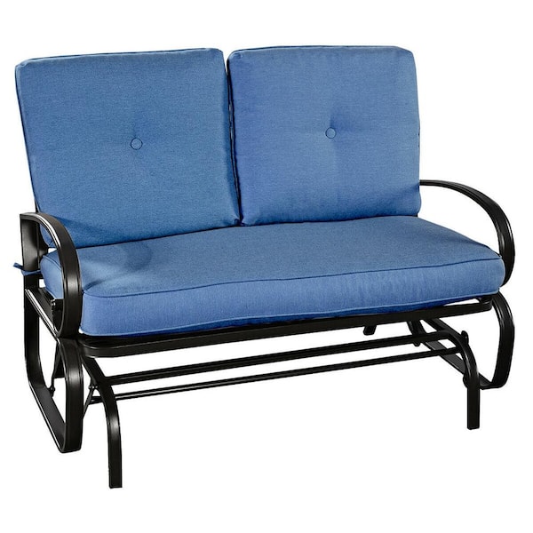 Casainc Metal Rocking Bench Outdoor Loveseat With Blue Cushions Hy Hw51783ny The Home Depot Casainc Metal Rocking Bench Outdoor, Outdoor Rocking Bench With Cushions