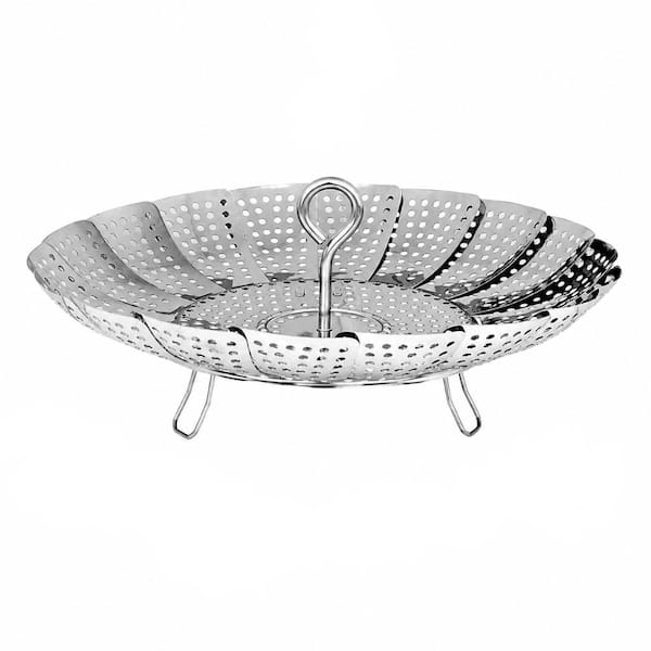 Stainless Steel 3rd Gen Folding Steamer Basket Expandable 6 to 10.3 in with S-Hook Accessories for Pots