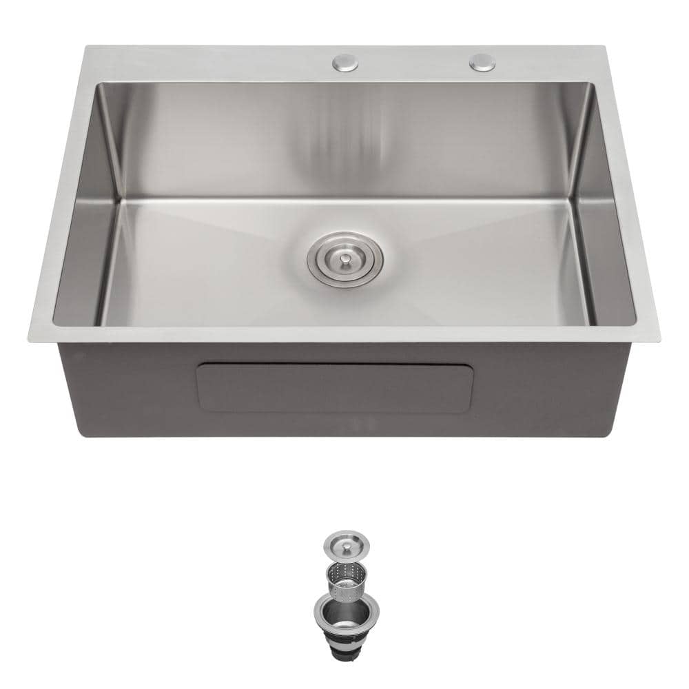 30 in. Drop In Single Bowl 16 Gauge Brushed Nickel Stainless Steel Kitchen Sink with Drain Assembly price history on PriceWatchPro