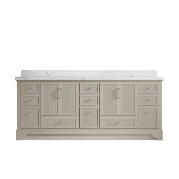 Willow Collections Alys 84 in. W x 22 in. D x 36 in. H Double Sink Bath Vanity in Fine Grain with 2 in. Calacatta Laza Qt. Top